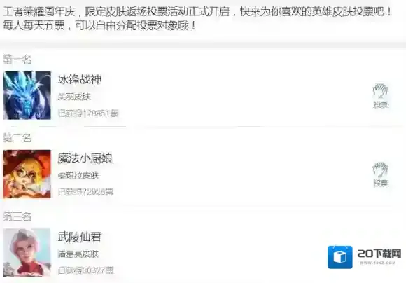 王者荣耀皮肤返场