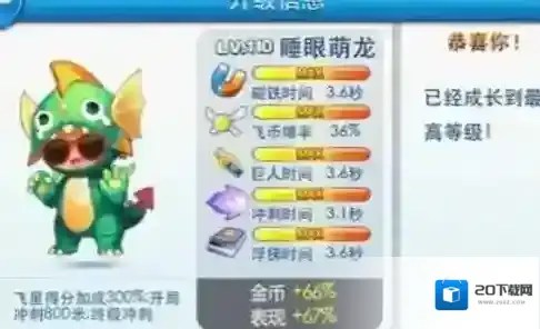 天天酷跑睡眼萌龙满级属性详解