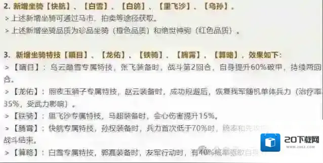 三国谋定天下马匹专属特技效果一览